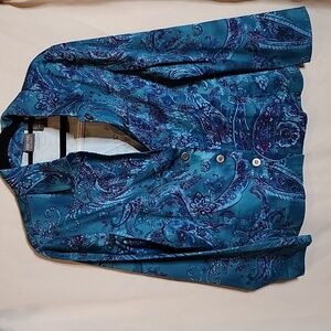 Additions by Chico Women's Blue/White/Purple Floral Print Size 2  Jacket
